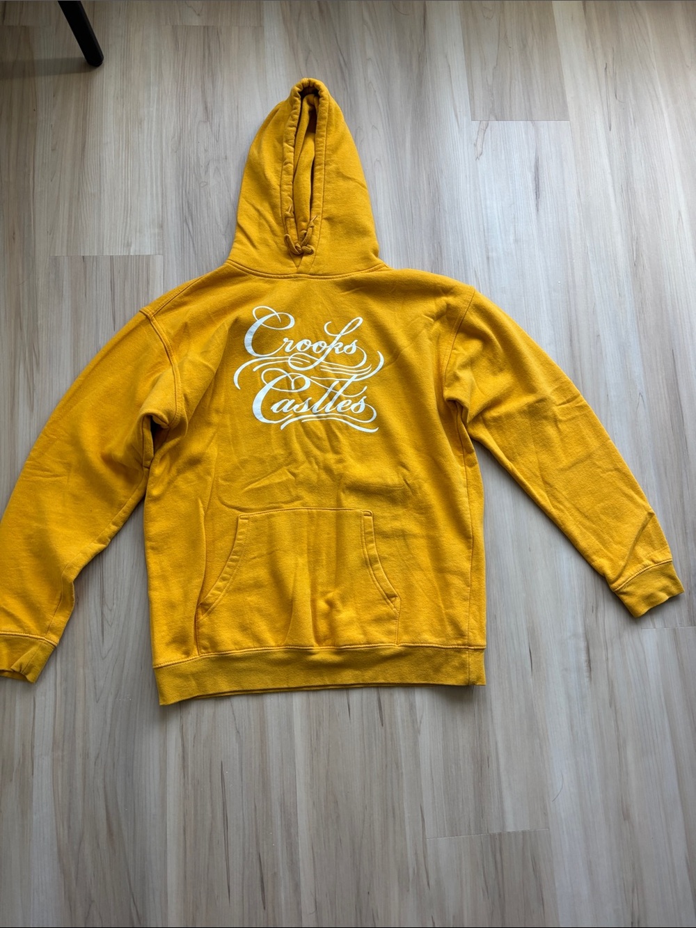 Crooks & Castles Mustard Yellow Script Logo Pullover Hoodie